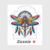 Colorful Psychedelic Dragonfly Dreamcatcher Boho Sticker (Vel)