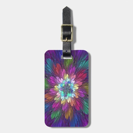 Colorful Psychedelic Flower Abstract Fractal Art Bagagelabel (Voorkant verticaal)