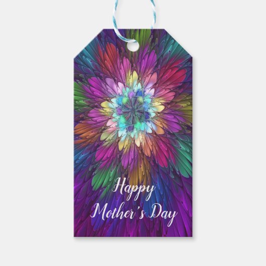 Colorful Psychedelic Flower Abstract Fractal Art Cadeaulabel (Voorkant)