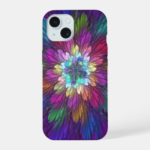 Colorful Psychedelic Flower Abstract Fractal Art iPhone 15 Hoesje