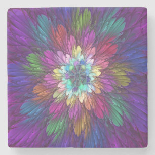 Colorful Psychedelic Flower Abstract Fractal Art Stenen Onderzetter