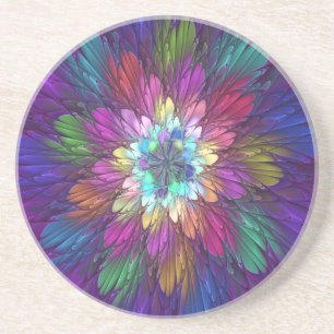 Colorful Psychedelic Flower Abstract Fractal Art Zandsteen Onderzetter