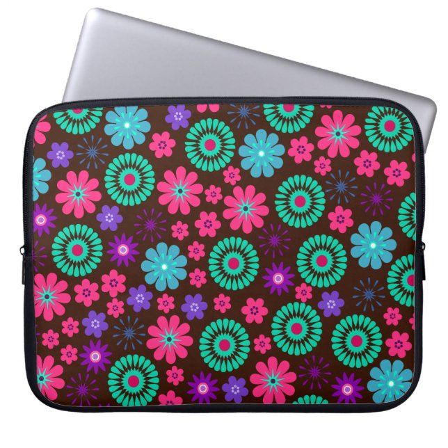 Colorful Psychedelic Funky Flower Pattern Laptop Sleeve (Voorkant)