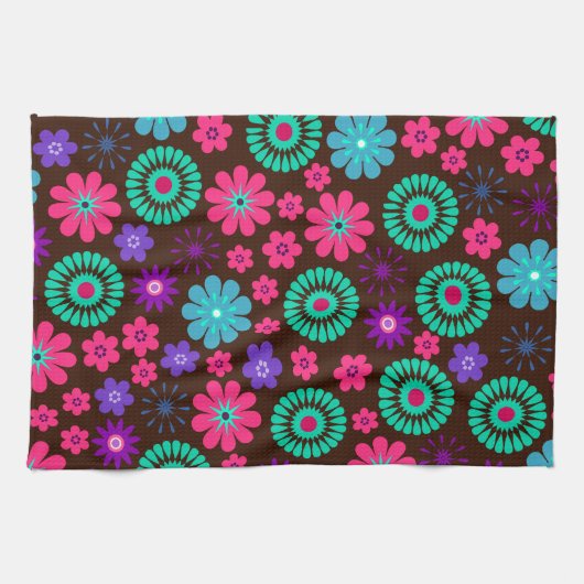 Colorful Psychedelic Funky Flower Pattern Theedoek (Horizontaal)