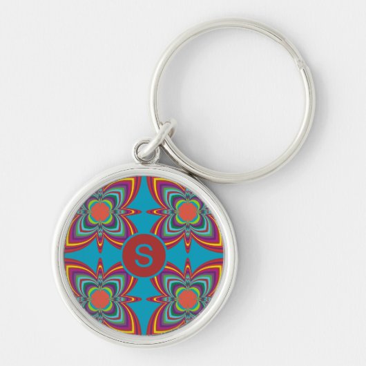 Colorful Psychedelic Geometric Pattern Monogram Sleutelhanger (Voorkant)