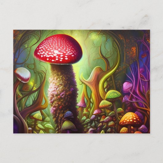 Colorful Psychedelic Mushroom Mystical Forest Briefkaart (Voorkant)