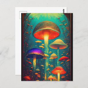 Colorful Psychedelic Mushrooms Fantasy World Briefkaart