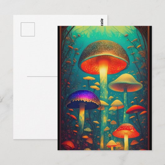 Colorful Psychedelic Mushrooms Fantasy World Briefkaart (Voorkant / Achterkant)