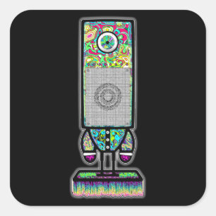Colorful psychedelic one eyed spreker v3 vierkante sticker