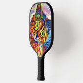 Colorful Psychedelic Painted Cat Monogram Pickleball Paddle (Links)