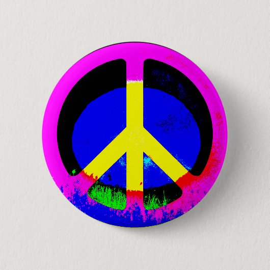 Colorful Psychedelic Peace Sign Round Button (Voorkant)