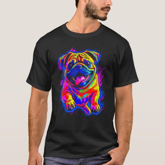 Colorful Pug Dog T-shirt (Voorkant)