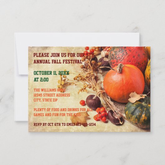 Colorful Pumpkins - 3x5 Thanksgiving Dinner Invite Kaart (Voorkant)