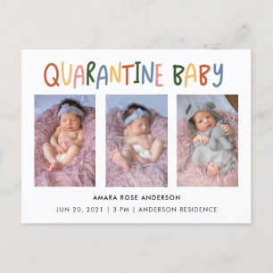 Colorful Quarantine Baby 3 Foto Birth Uitnodiging Briefkaart