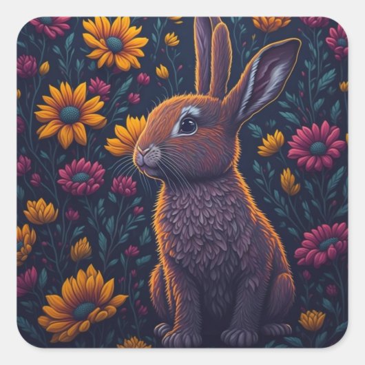 Colorful Rabbit Vierkante Sticker (Voorkant)