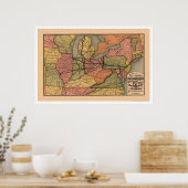 Colorful Railroad Map 1874 Poster (Keuken)