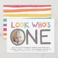 Colorful Rainbow 1st Birthday-uitnodigingen | Foto