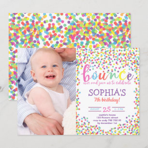 Colorful Rainbow Bounce Birthday Girl met foto Kaart