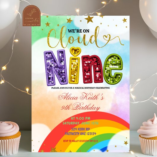 Colorful Rainbow Cloud Nine Birthday Kaart