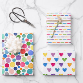 Colorful Rainbow Confetti Stippen Stripe Love Hear Inpakpapier Vel