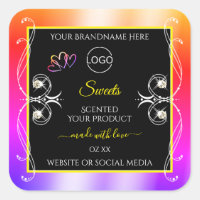 Colorful Rainbow Decor Jewels Logo Label en Black