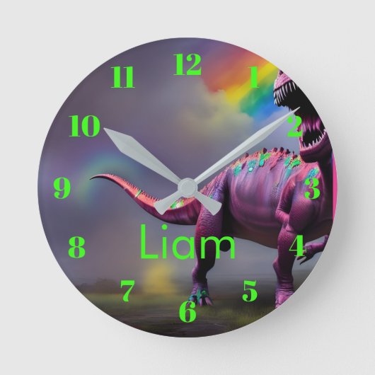 Colorful Rainbow Dinosaur Neon Personalized  Ronde Klok (Voorkant)