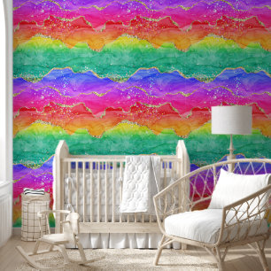 Colorful Rainbow Glitter Gold Agate Behang