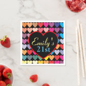 Colorful Rainbow Hearts Personalised 21st Servet (Insitu)