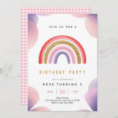 Colorful Rainbow Kids Birthday Invitation – Cute P (Devant / Derrière)