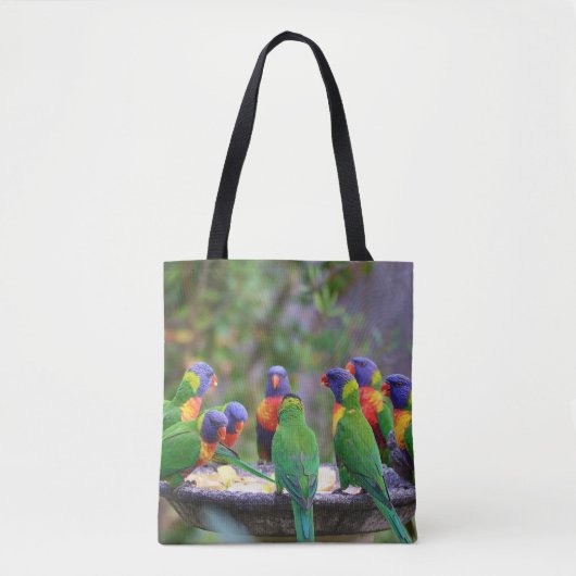 Colorful Rainbow Loriket Parrots Eating Draagtas (Voorkant)