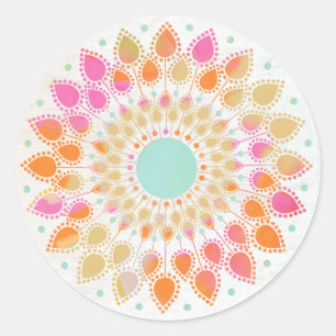 Colorful Rainbow Lotus Flower Mandala Ronde Sticker