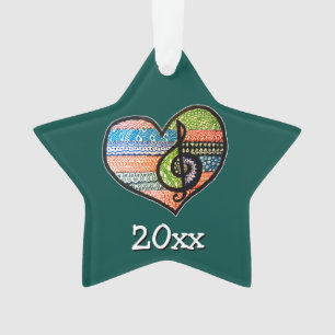 Colorful Rainbow Music Heart Doodle Persoonlijk Ornament