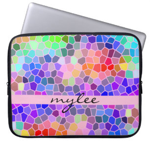 Colorful Rainbow Pink Blue Abstract Funky Mosaic Laptop Sleeve