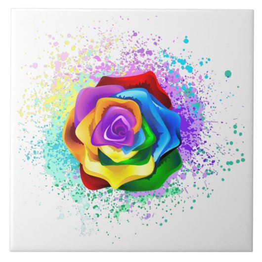 Colorful Rainbow Rose Tegeltje (Voorkant)