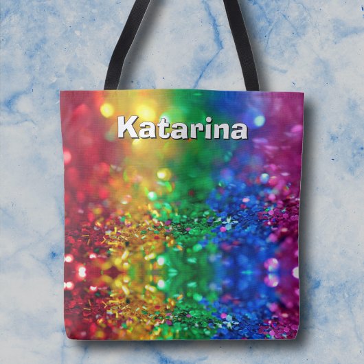Colorful Rainbow Sequin Print Personalized Name Draagtas