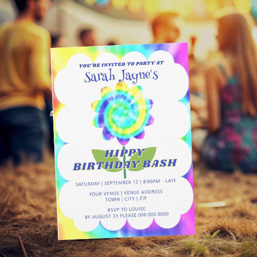 Colorful Rainbow Tie Dye Birthday Invitation Kaart