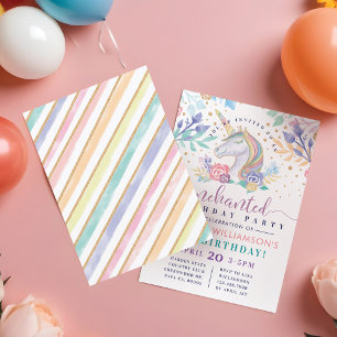 Colorful Rainbow Unicorn Birthday Party Invitation Kaart