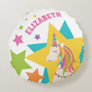 Colorful Rainbow Unicorn Stars Girly - Aangepaste  Rond Kussen