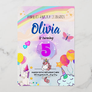 Colorful Rainbow Unicorn Théleed Folie Uitnodiging