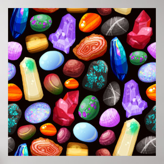 Colorful Realistic Rock en Crystal Pattern Poster