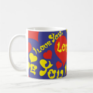 Colorful Red, Blue and Yellow Love and Hearts Koffiemok
