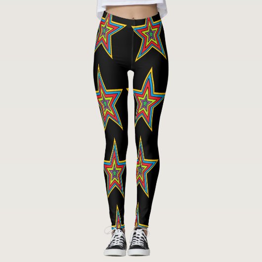 Colorful Red, Blue, Black Star Leggings Abstraits (Devant)