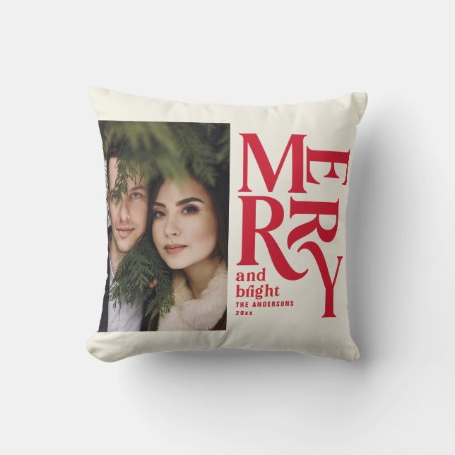 Colorful red  merry chritsmas foto kussen (Voorkant)