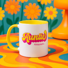 Colorful Retro Auntie Custom Name Mug Mok