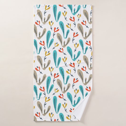 Colorful Retro Botanical Leaf Patroon Badhanddoek (Badhanddoek)