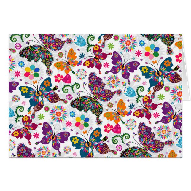 Colorful Retro Butterfly's and Flowers Pattern (Voorkant Horizontaal)