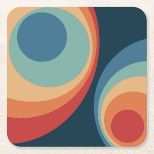 Colorful retro cirkels design vierkante kartonnen onderzetter