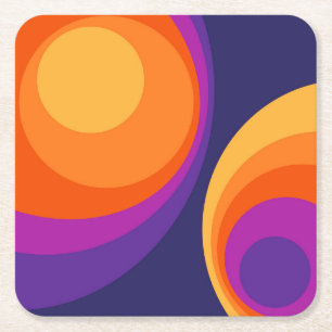 Colorful retro cirkels design vierkante kartonnen onderzetter