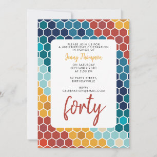 Colorful Retro Floral Mosaic Hexagon Birthday Kaart