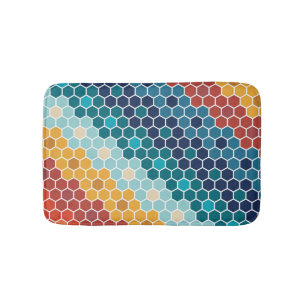 Colorful Retro Floral Mosaic Hexagon Pattern Badmat